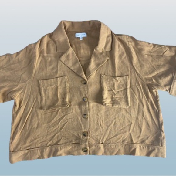 Lost + Wander 3/4 sleeve button up shirt in macaroon, size 2X, V-neck - Picture 3 of 6